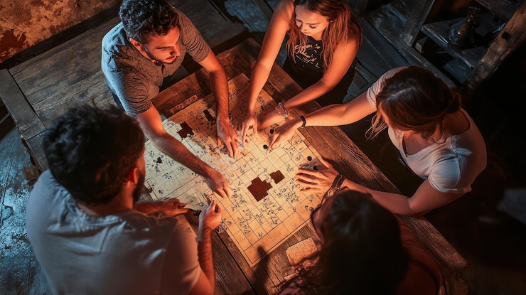 PSD grupo jugando un juego de mesa juntos