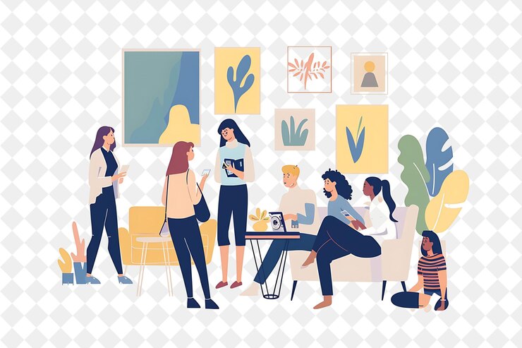 PSD un grupo de mujeres están reunidas alrededor de una mesa de café