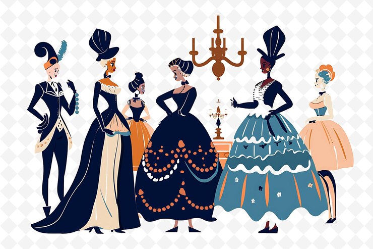 PSD un grupo de mujeres en vestidos con sombreros y sombreros