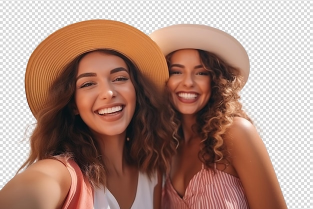 PSD un grupo multirracial de jóvenes tomando una selfie aislados en un fondo transparente