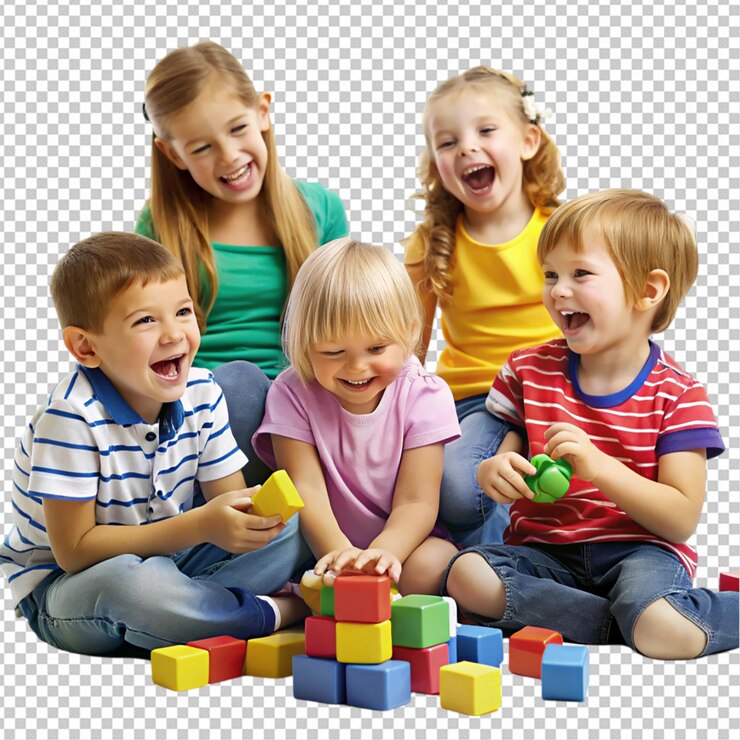 PSD un grupo de niños jugando con bloques y riendo png