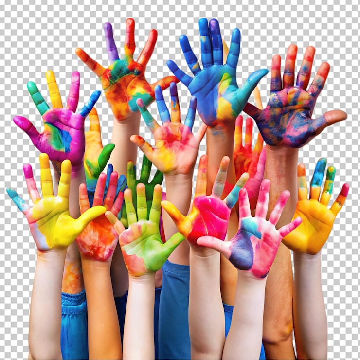 PSD grupo de niños mostrando sus manos pintadas