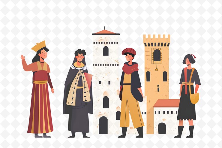 PSD un grupo de personas de pie frente a un castillo