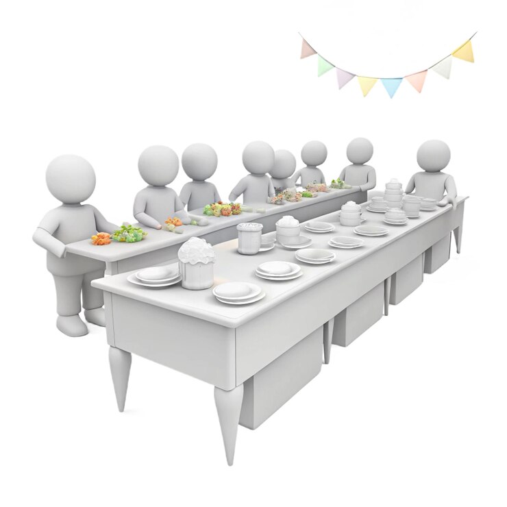 PSD un grupo de personas sentadas alrededor de una mesa con comida en ella