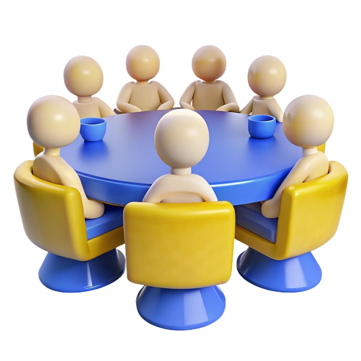 PSD un grupo de personas se sientan alrededor de una mesa con una mesa con personas a su alrededor
