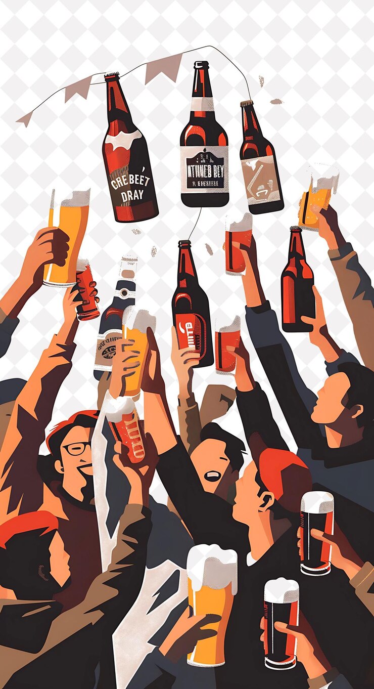 PSD grupo de personas sosteniendo diferentes tipos de botellas de cerveza w ilustración plana diseño de cultura de la cerveza