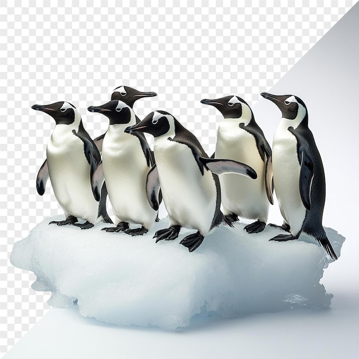 PSD un grupo de pingüinos están de pie en un pedazo de hielo