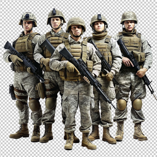 Un grupo de soldados en un fondo transparente
