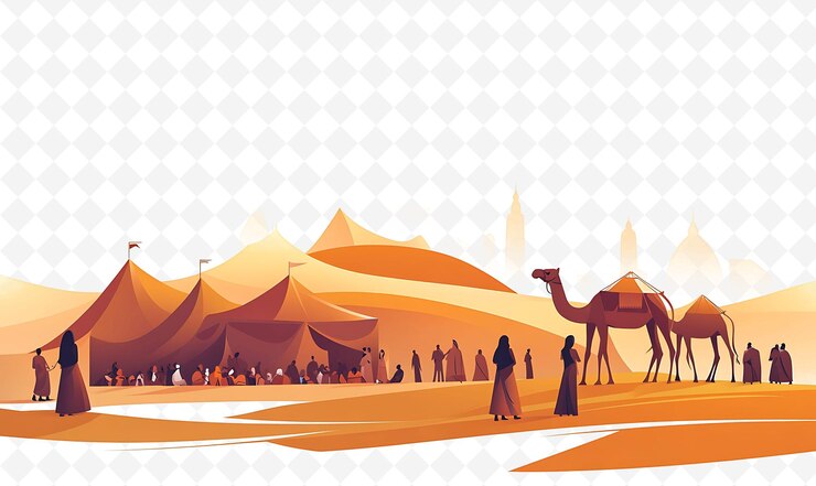 PSD un grupo de tiendas con un camello y un camello en el fondo ilustración de arte vectorial