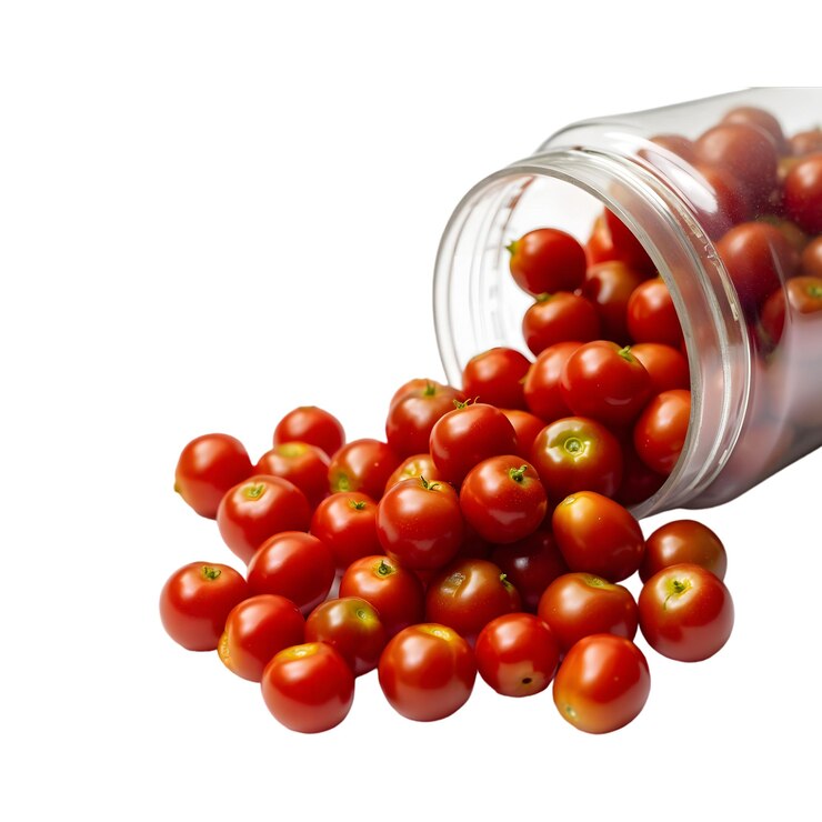 PSD grupo de tomates rojos en un cuenco de vidrio aislado sobre un fondo transparente