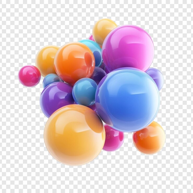 PSD un grupo vibrante de esferas brillantes colores alegres formas lúdicas