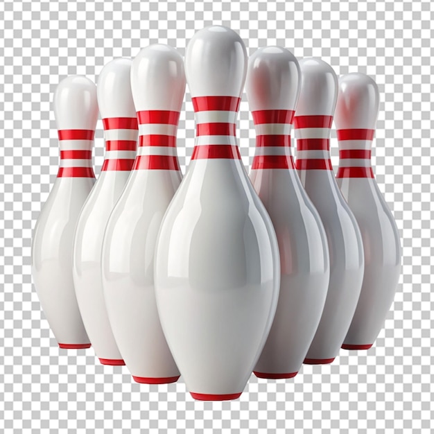 PSD gruppe von bowlingpins mit roten streifen