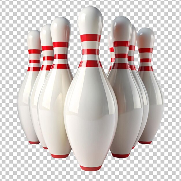 PSD gruppe von bowlingpins mit roten streifen