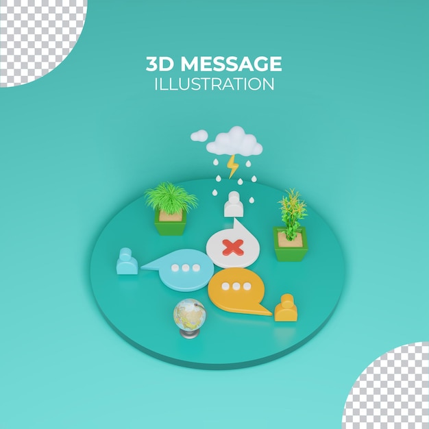 Gruppen-Chat-Status mit Disconect-Konzept 3D-Nachrichtenillustration auf dem Podium