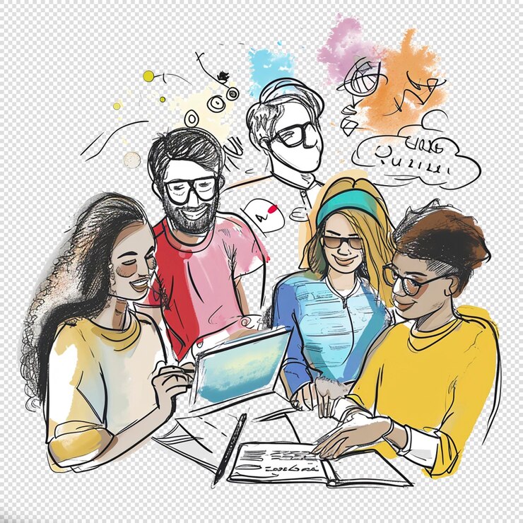PSD gruppenarbeitsillustration transparenter hintergrund