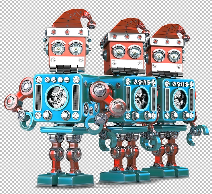 PSD gruppo di robot di babbo natale. concetto di natale di tecnologia