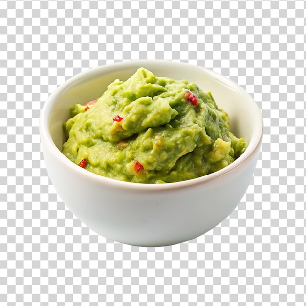 Guacamole en un cuenco aislado sobre un fondo transparente