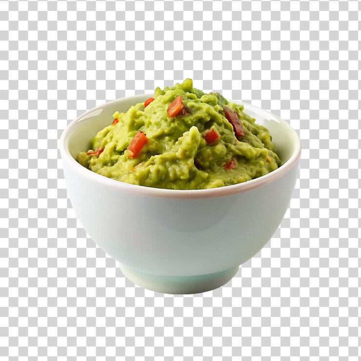 PSD guacamole en un cuenco aislado sobre un fondo transparente