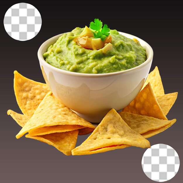 PSD guacamole mexicain avec des chips de nachos isolées sur un fond transparent