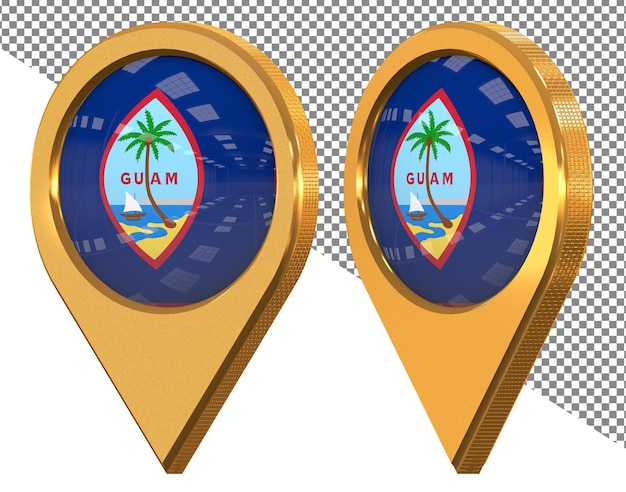 Guam Location Icon Flag Isolated with Different Angled 3D Rendering