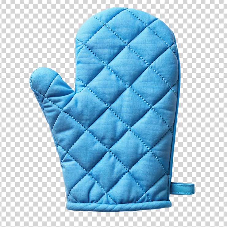 PSD un guante azul con un patrón acolchado en un fondo transparente