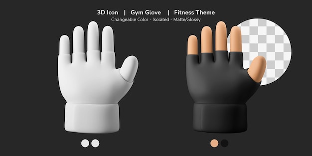 guante de mano sin dedos icono de photoshop 3d gimnasio equipo de entrenamiento tema de fitness