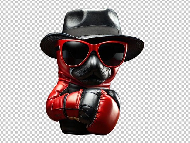 Guantes de boxeo en traje rojo con gafas