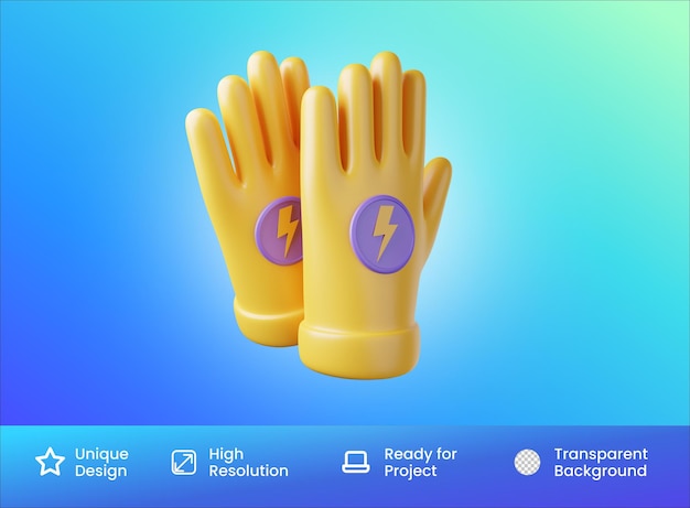 guantes, eléctrico, icono, 3d, ilustración, aislado