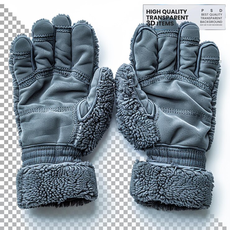 PSD guantes de invierno cubiertas de manos aisladas para el clima frío sobre un fondo transparente