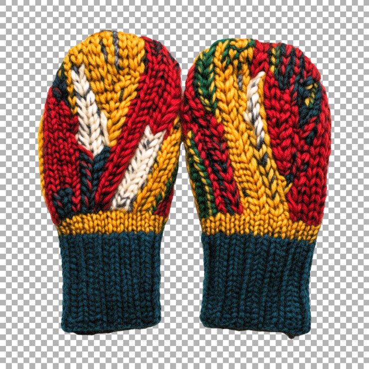 PSD guantes de invierno tejidos sobre un fondo transparente generados por ai