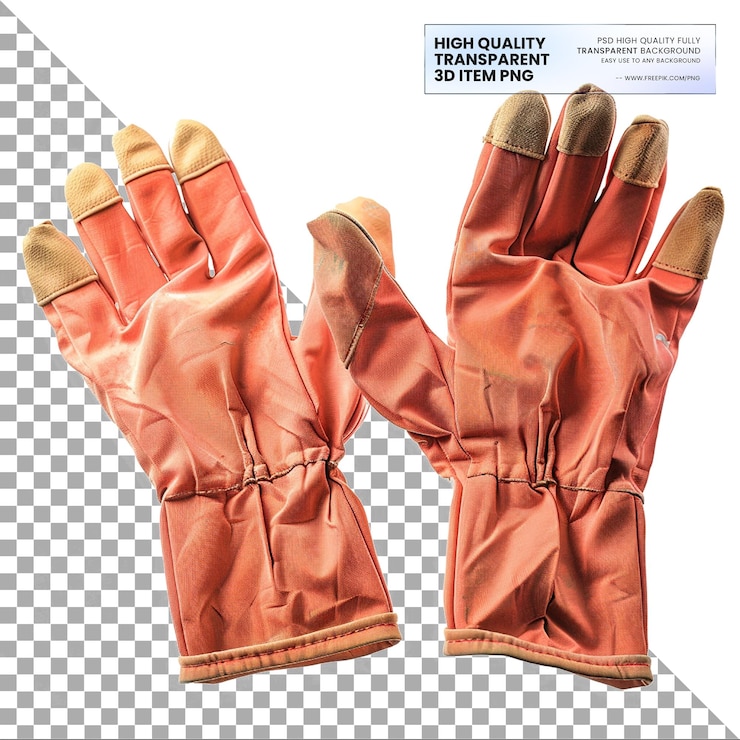 PSD guantes de jardín guantes utilizados para proteger las manos mientras se trabaja en el jardín sobre un fondo transparente