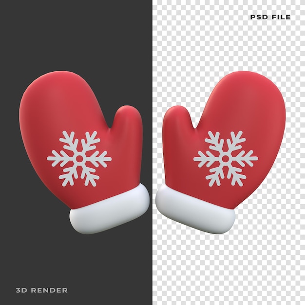 Guantes de Navidad 3D sobre fondo transparente