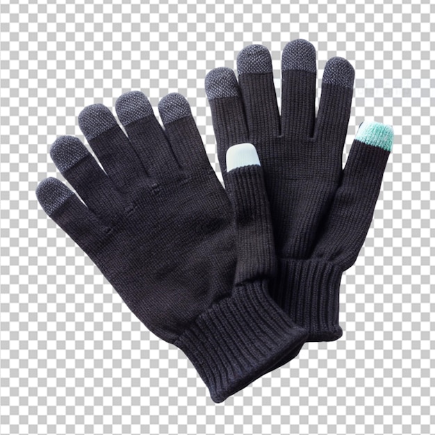 PSD guantes negros con puntas de dedos conductoras para el tacto sobre un fondo transparente