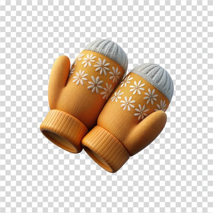 PSD guantes de punto amarillos acogedores con patrón de margarita