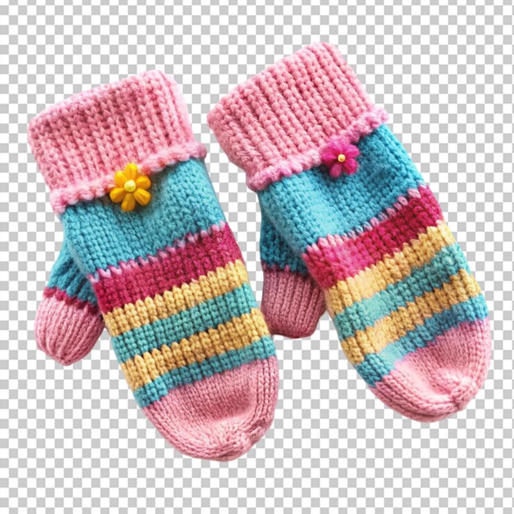 PSD guantes de punto para niños sobre un fondo transparente