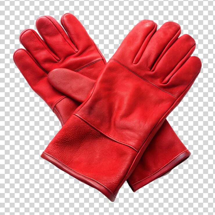 PSD guantes rojos de soldador aislados sobre un fondo transparente