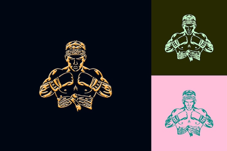 PSD guanti png muay thai con logo a grassetto che mostra un potente muay t outline art disegni creativi