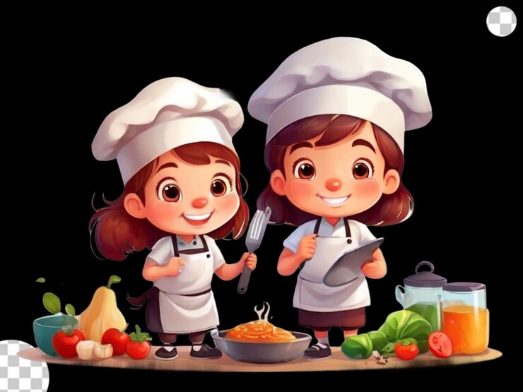 PSD un guapo chef de dibujos animados con delantal y sombrero png transparente