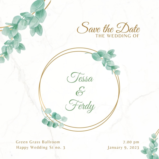 Guarde la fecha de la invitación de las hojas verdes de la boda