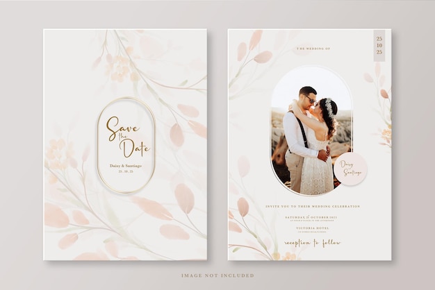 Guarde la tarjeta de invitación de boda de fecha con marco dorado