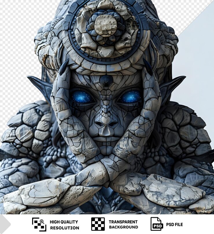 PSD guardián elemental con un cuerpo hecho de piedra y ojos que parpadean con energía elemental se encuentra centinela guardando un templo sagrado
