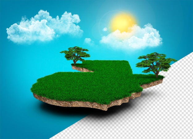 Guatemala Karte Realistische 3D-Karte von Wolken Baum Sonnenstrahlen auf strahlend blauem Himmel 3D-Darstellung