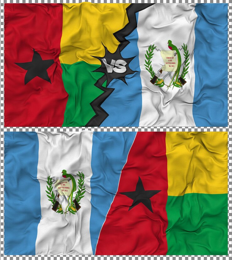 PSD guatemala vs guiné-bissau meia bandeira combinada textura de tecido de bump renderização 3d