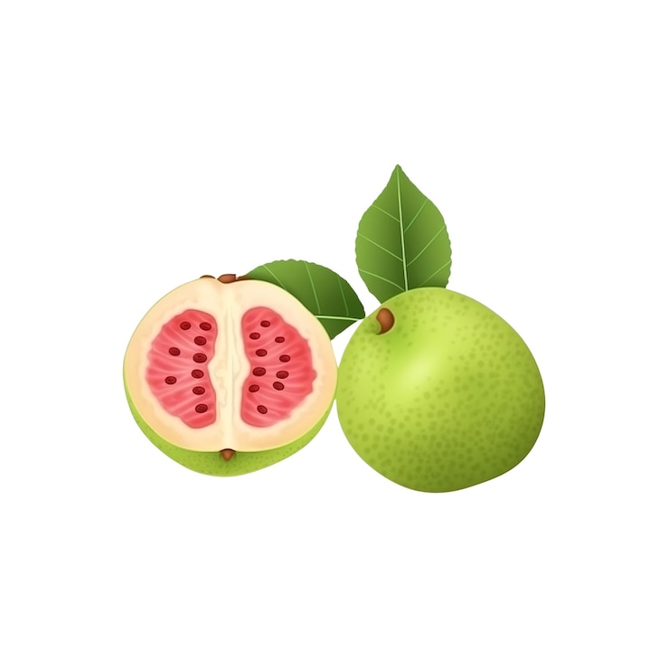 PSD guava fresca con foglie verdi isolata su sfondo bianco