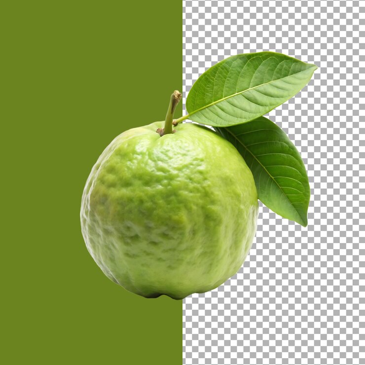 Guayaba verde fresca con hojas