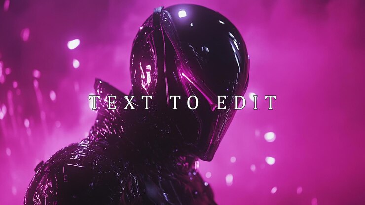 PSD guerreiro futurista com um capacete preto elegante com fundo de néon rosa