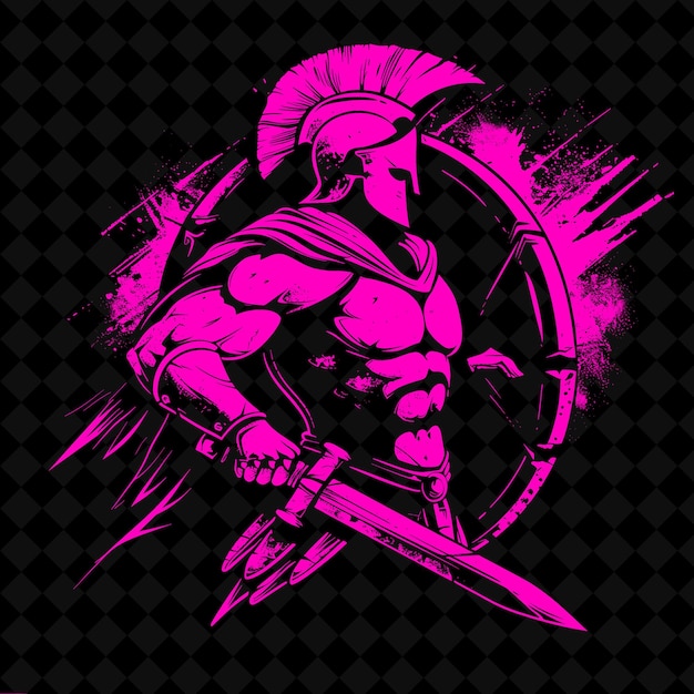 Un guerrero con una espada y un escudo con una flecha en la cabeza