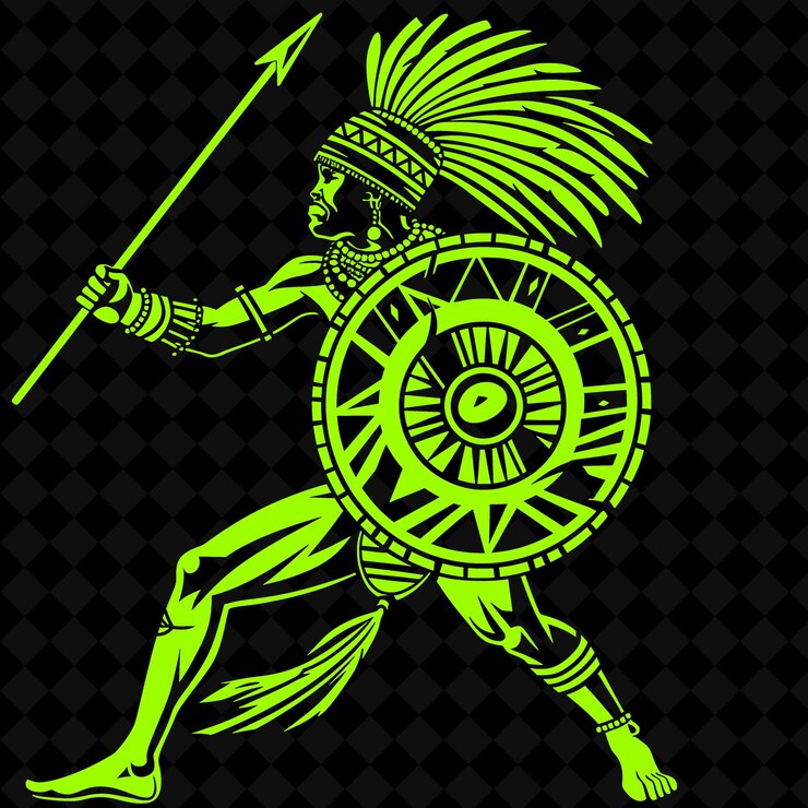 PSD un guerrero con una espada y un escudo en un fondo negro