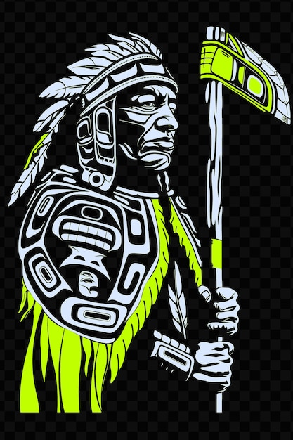 Guerrero tlingit de la costa noroeste del pacífico con una camiseta de guerra diseño de arte tinta de tatuaje contornos