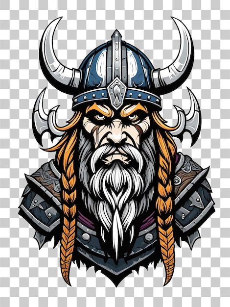 PSD guerrero vikingo con casco con cuernos y armadura vikinga ilustración sobre fondo transparente